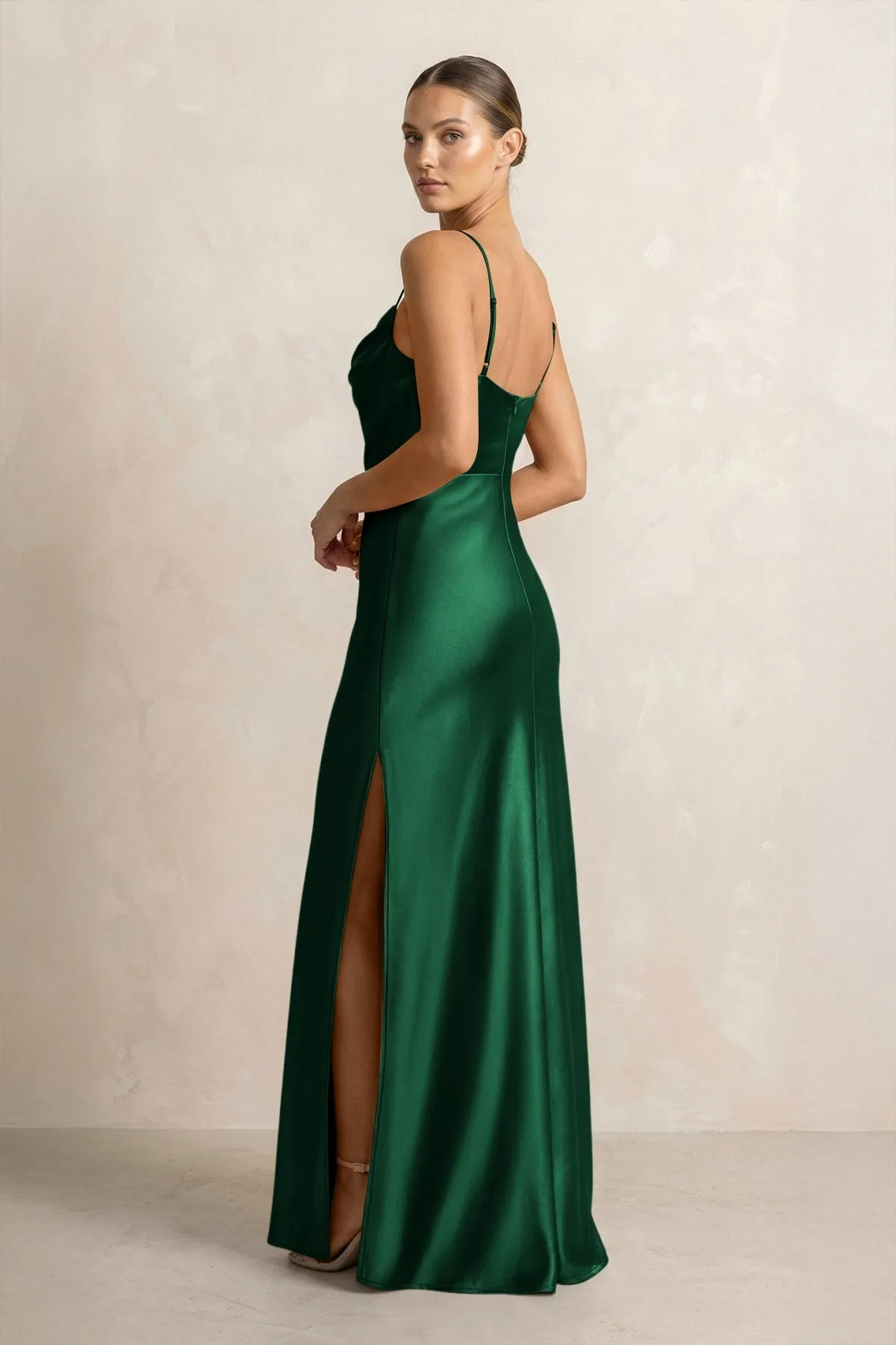 Spaghetti Strap Satin Sheath Bridesmaid Dress in Green sold by KissProm product image thumbnail 2