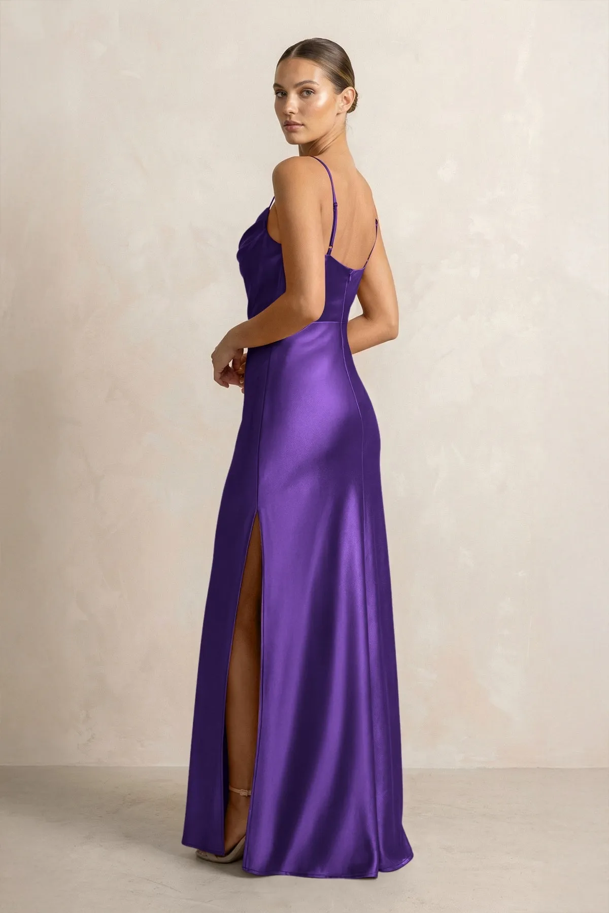 Spaghetti Strap Satin Sheath Bridesmaid Dress in Amethyst sold by KissProm product image thumbnail 2