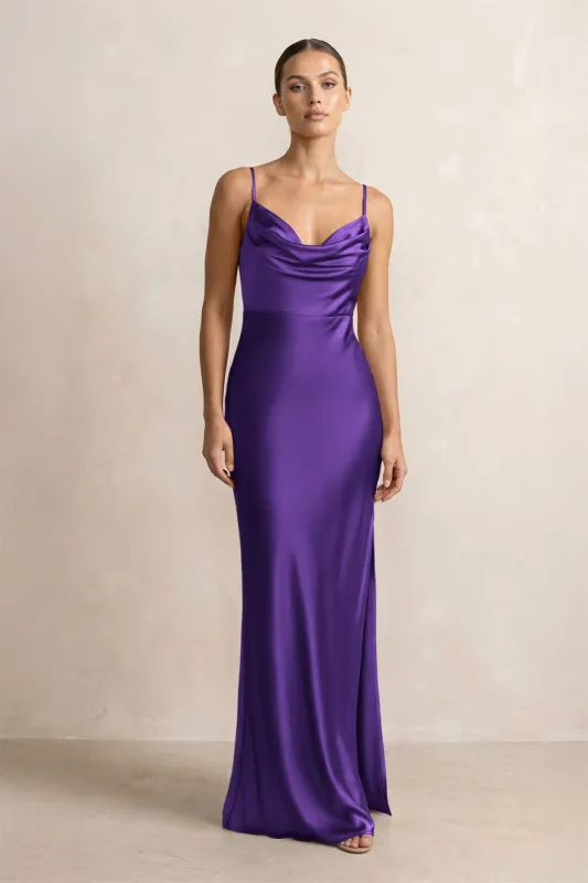 Spaghetti Strap Satin Sheath Bridesmaid Dress in Amethyst made by KissProm