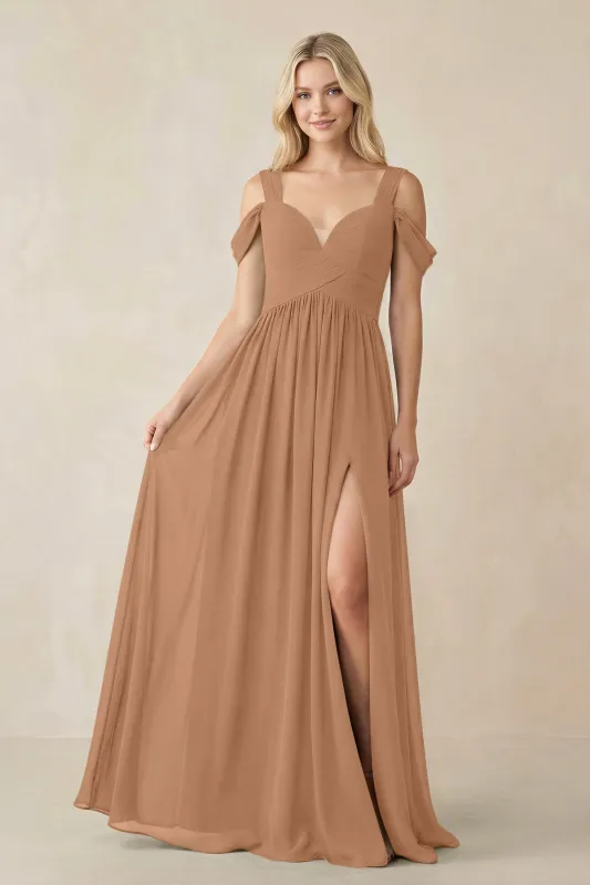 Chiffon A-Line Bridesmaid Dress with Slit in Bronzer made by KissProm