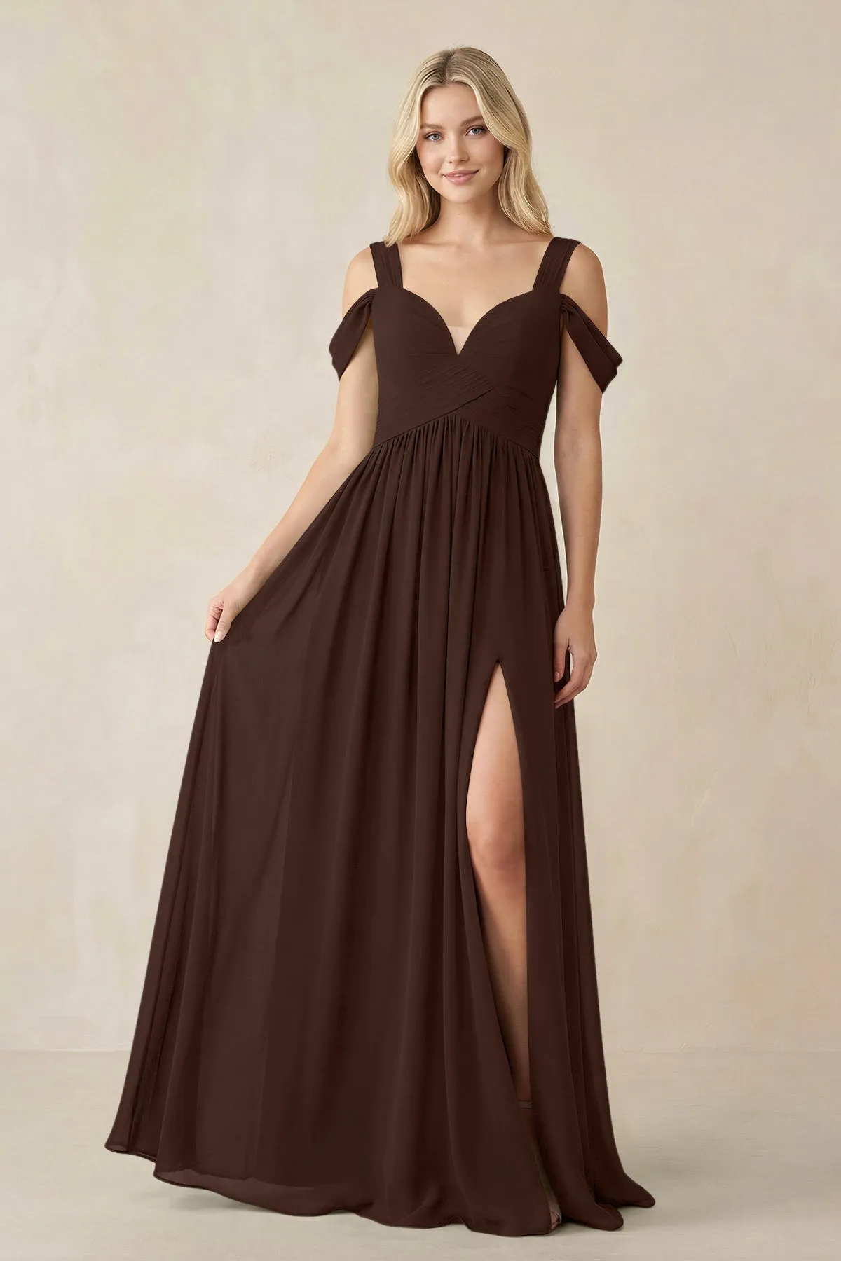 Chiffon A-Line Bridesmaid Dress with Slit in Espresso sold by KissProm