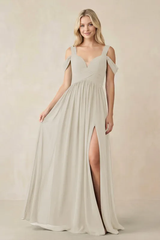 Chiffon A-Line Bridesmaid Dress with Slit  in Dove Gray made by KissProm