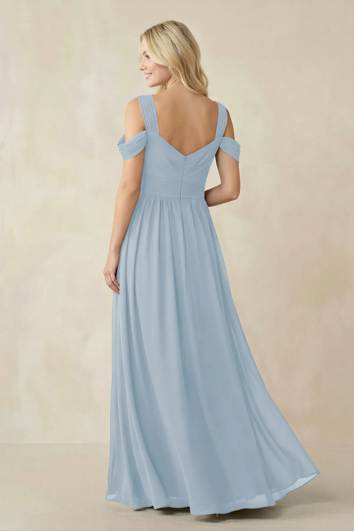 Chiffon A-Line Bridesmaid Dress with Slit in Dusty Blue sold by KissProm product image thumbnail 2