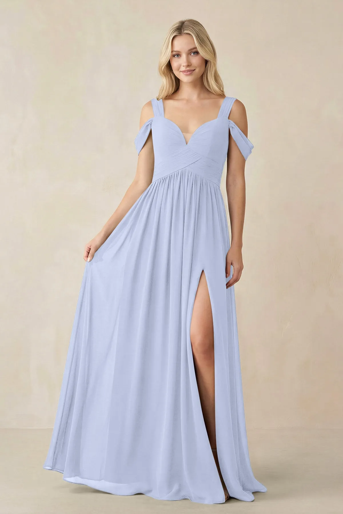 Chiffon A-Line Bridesmaid Dress with Slit in Ice sold by KissProm