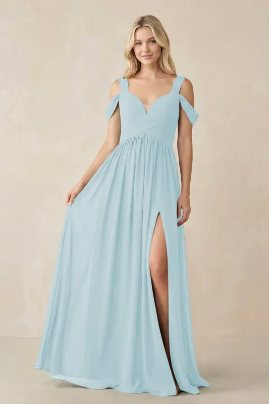 Chiffon A-Line Bridesmaid Dress with Slit  in Sky Blue made by KissProm