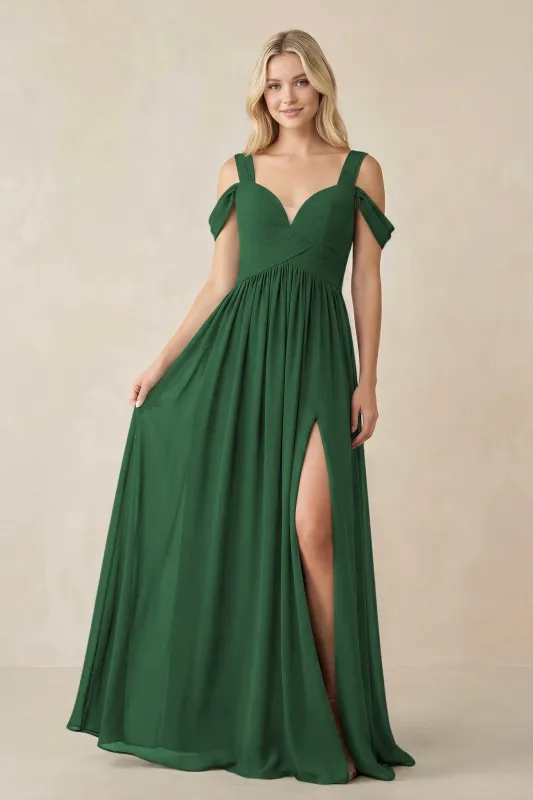 Chiffon A-Line Bridesmaid Dress with Slit in Dark Green made by KissProm