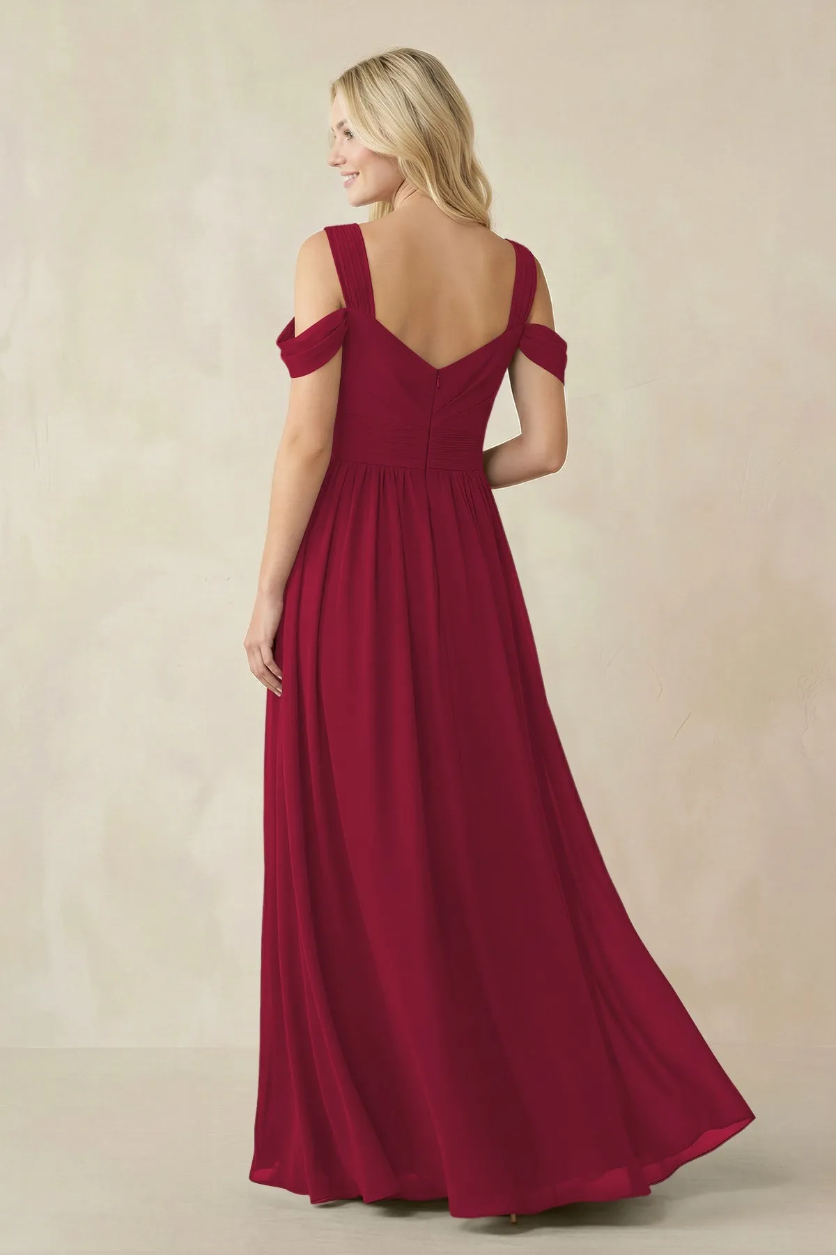 Chiffon A-Line Bridesmaid Dress with Slit in Berry sold by KissProm product image thumbnail 2