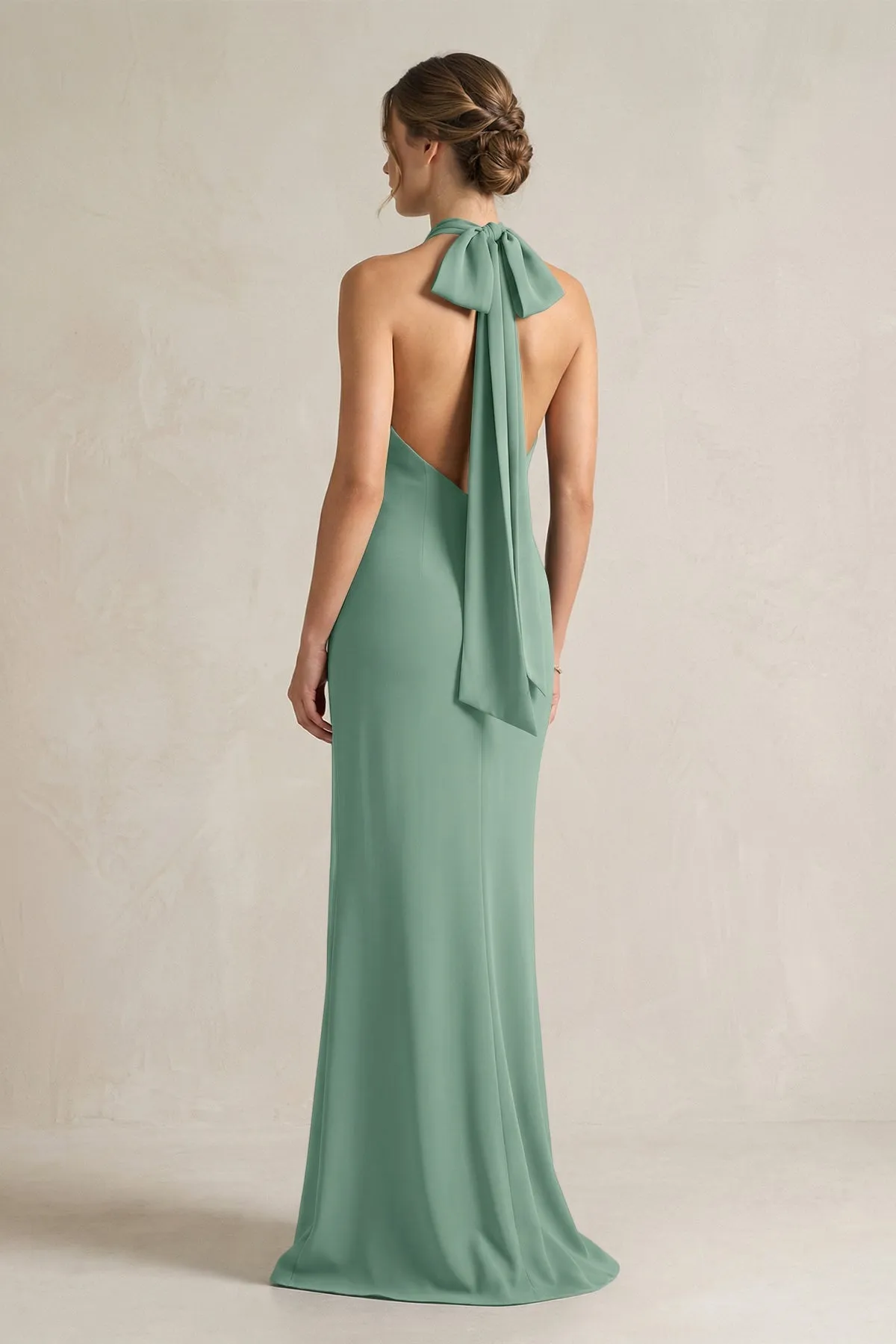 Halter Sheath Satin Bridesmaid Dress With Bow in Mint Green sold by KissProm product image thumbnail 2