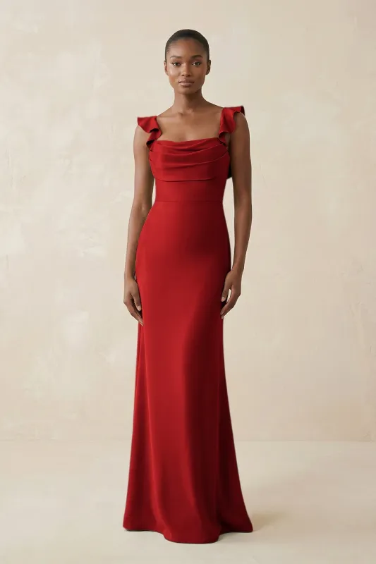Ruffled Sleeve Sheath Satin Bridesmaid Dress in Spice made by KissProm
