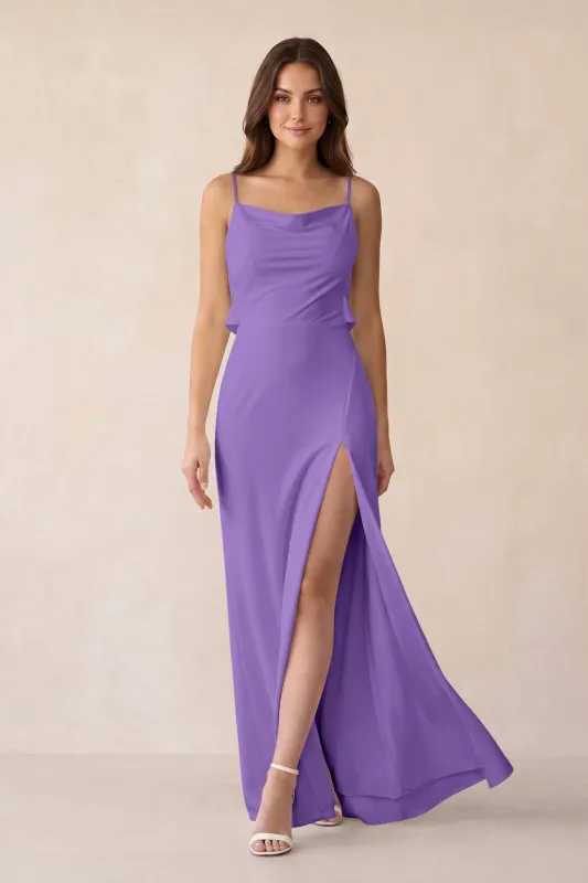 Sheath Satin Bridesmaid Dress with Side Slit in Lilac made by KissProm