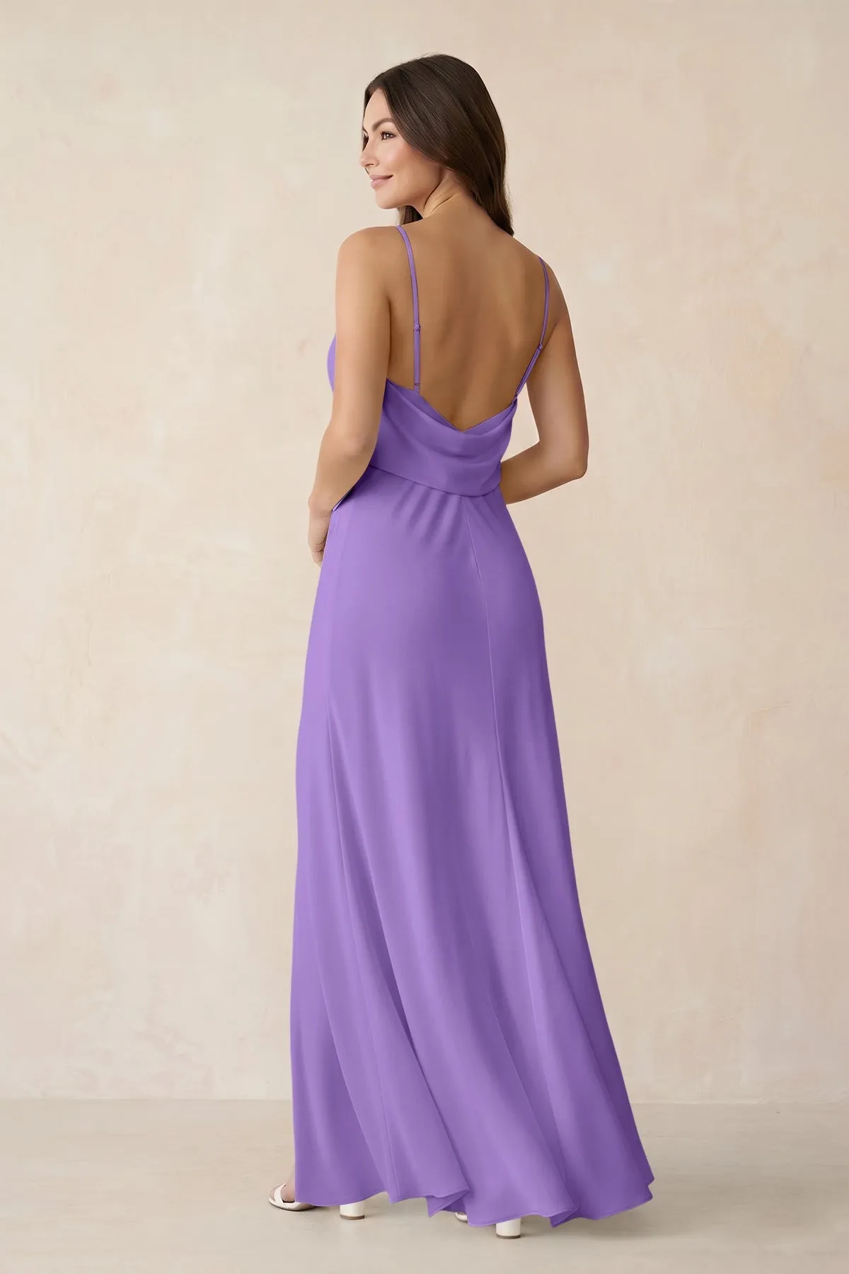 Sheath Satin Bridesmaid Dress with Side Slit in Lilac sold by KissProm product image thumbnail 2