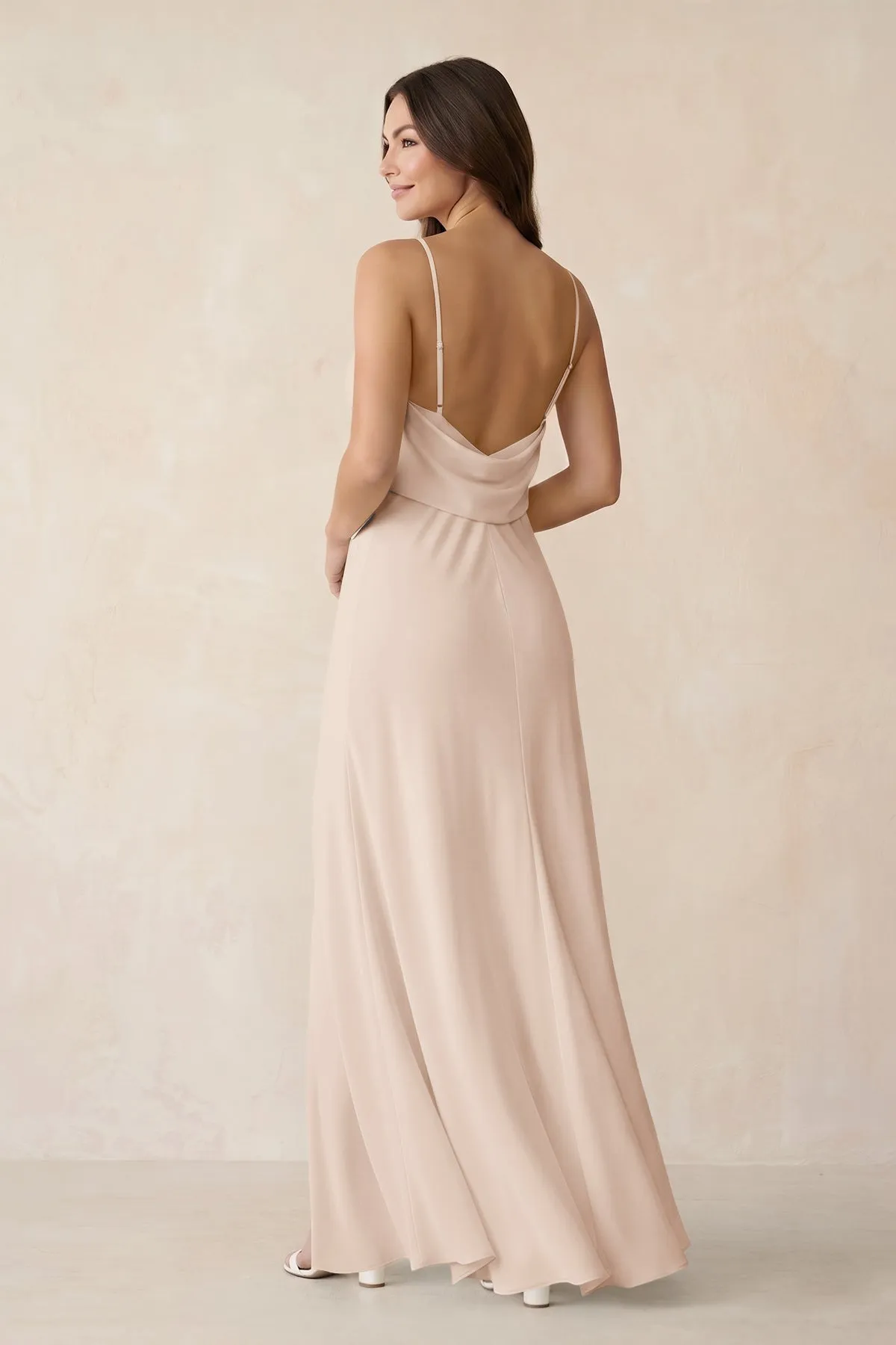 Sheath Satin Bridesmaid Dress with Side Slit in Buttercream sold by KissProm product image thumbnail 2