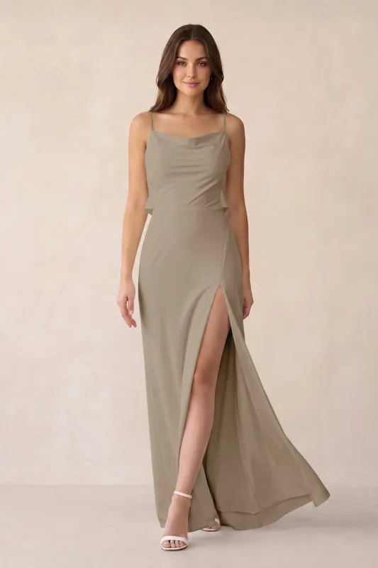 Sheath Satin Bridesmaid Dress with Side Slit in Almond made by KissProm