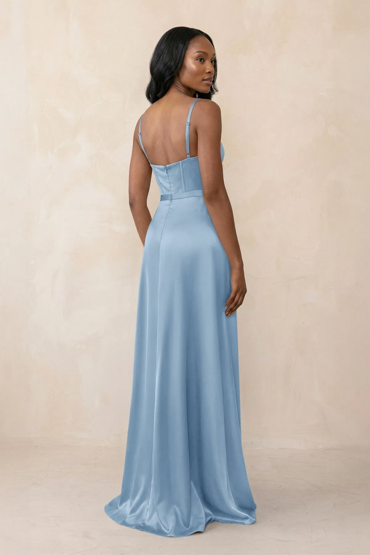 Cami Strap Corset Satin Sheath Bridesmaid Dress in Sky Blue sold by KissProm product image thumbnail 2