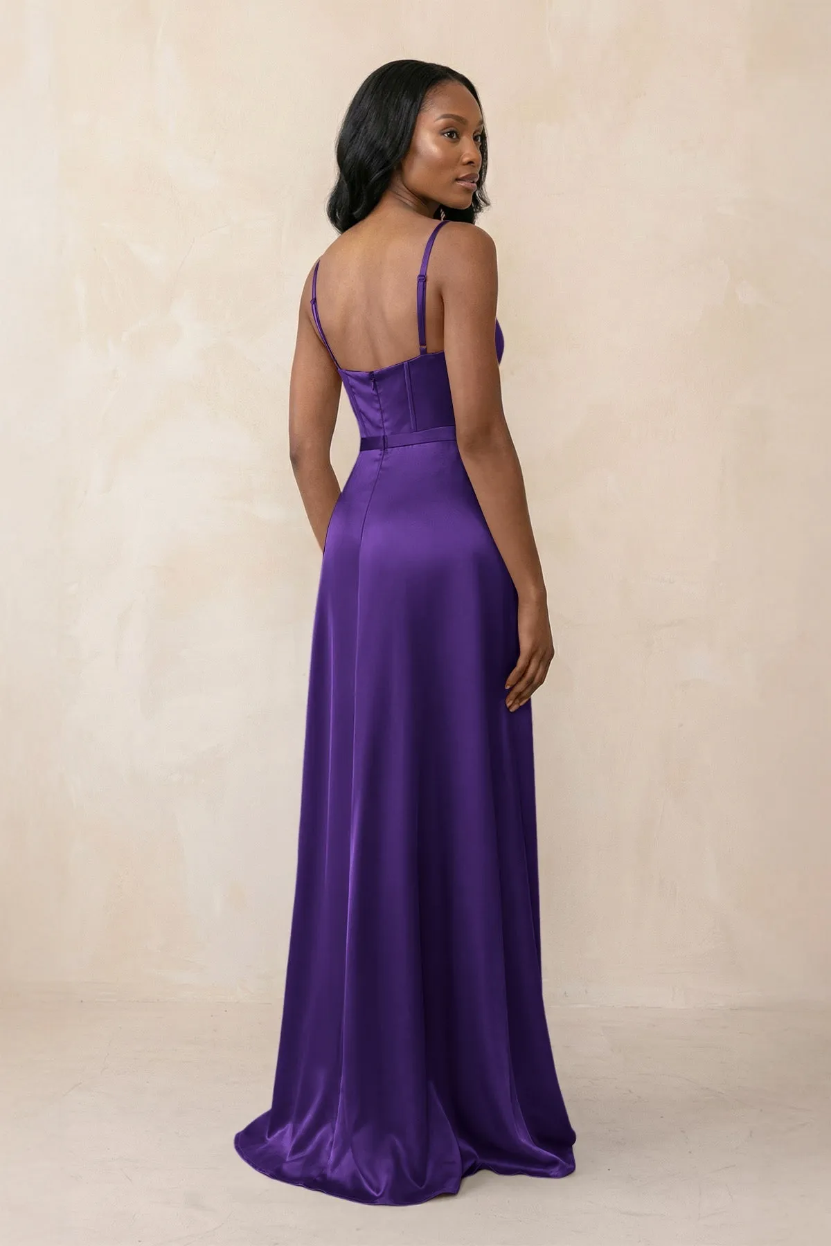 Cami Strap Corset Satin Sheath Bridesmaid Dress in Amethyst sold by KissProm product image thumbnail 2