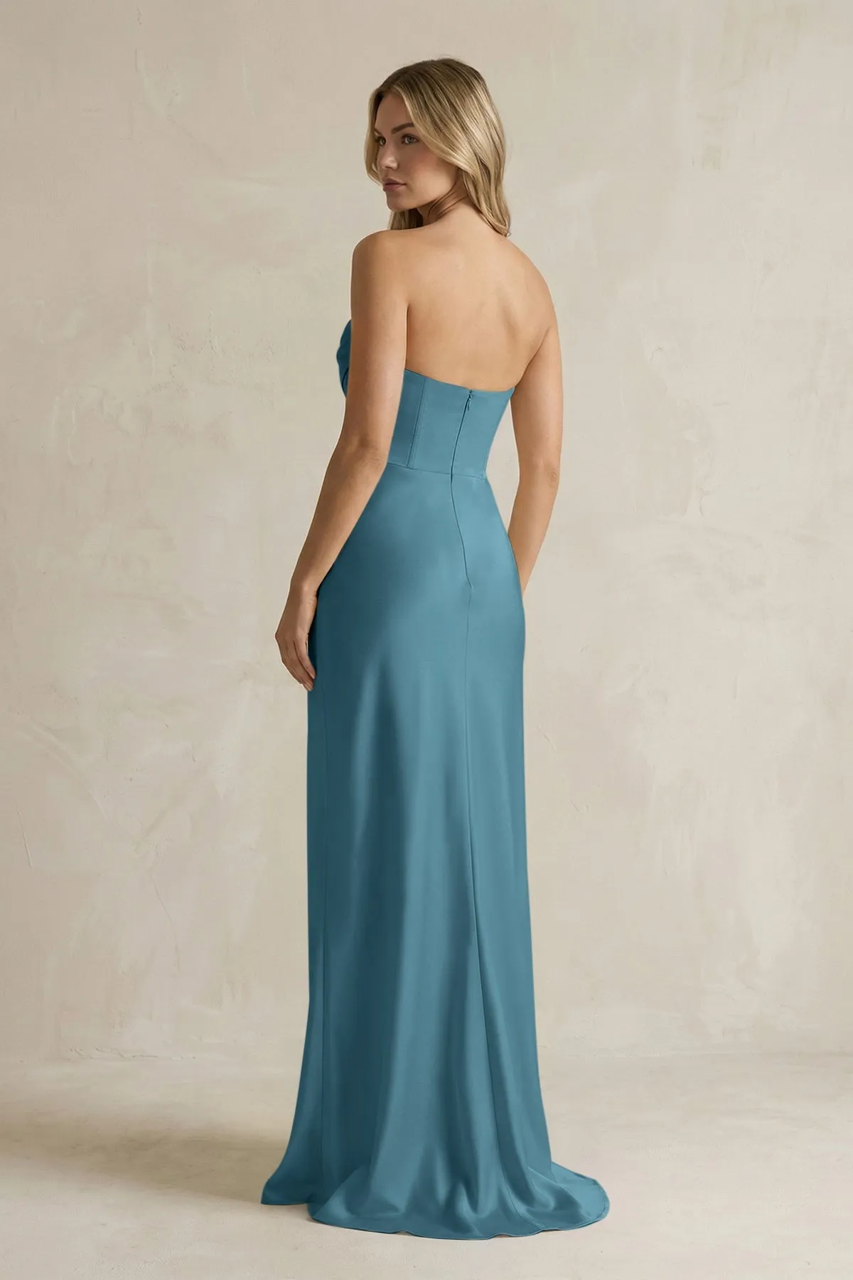 Cowl Neck Sheath Corset Bridesmaid Dress in Dark Teal sold by KissProm product image thumbnail 2