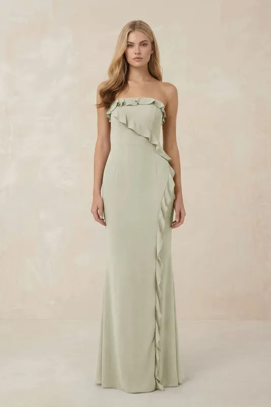 Strapless Ruffled Sheath Bridesmaid Dress in Frost made by KissProm