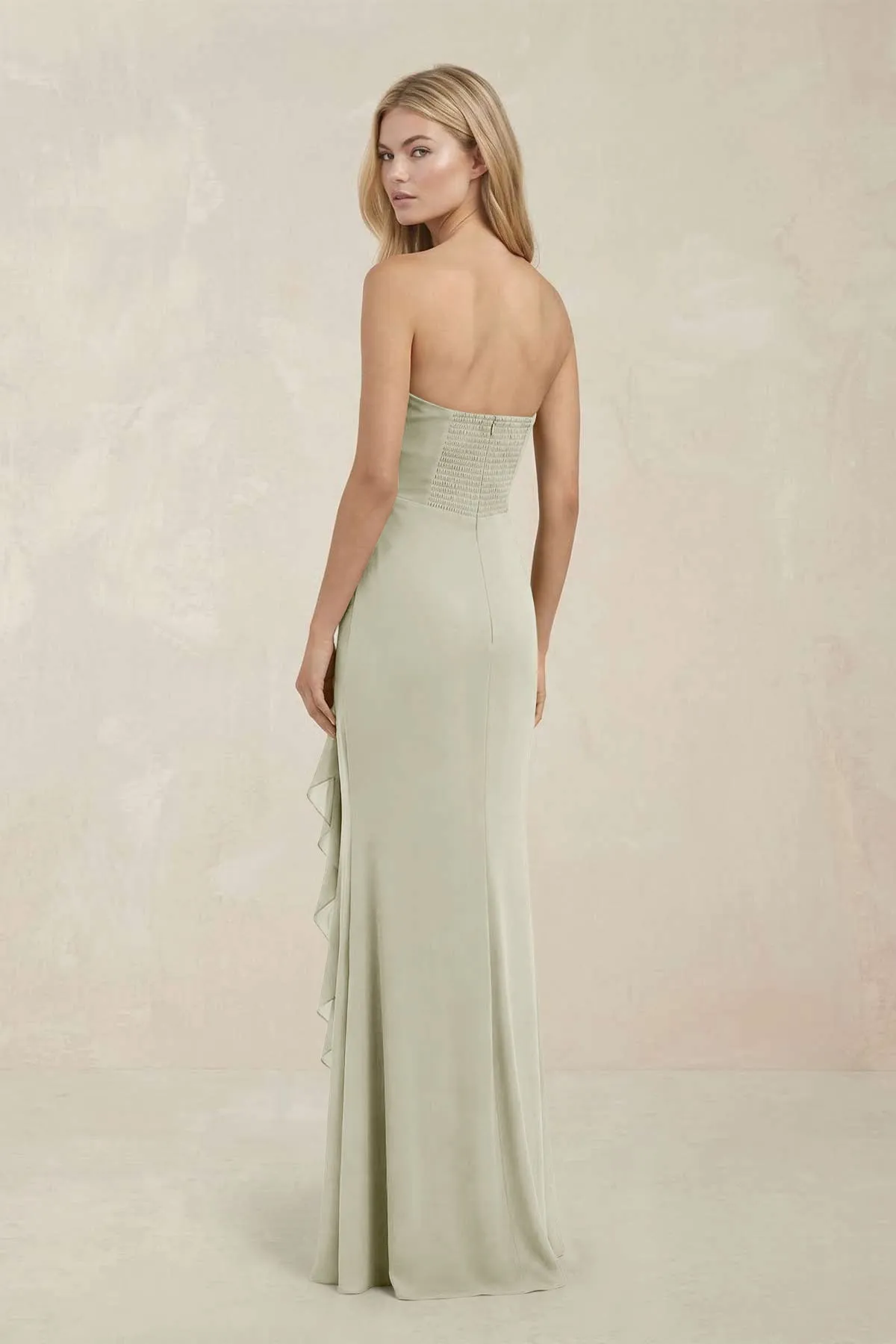 Strapless Ruffled Sheath Bridesmaid Dress in Frost sold by KissProm product image thumbnail 2