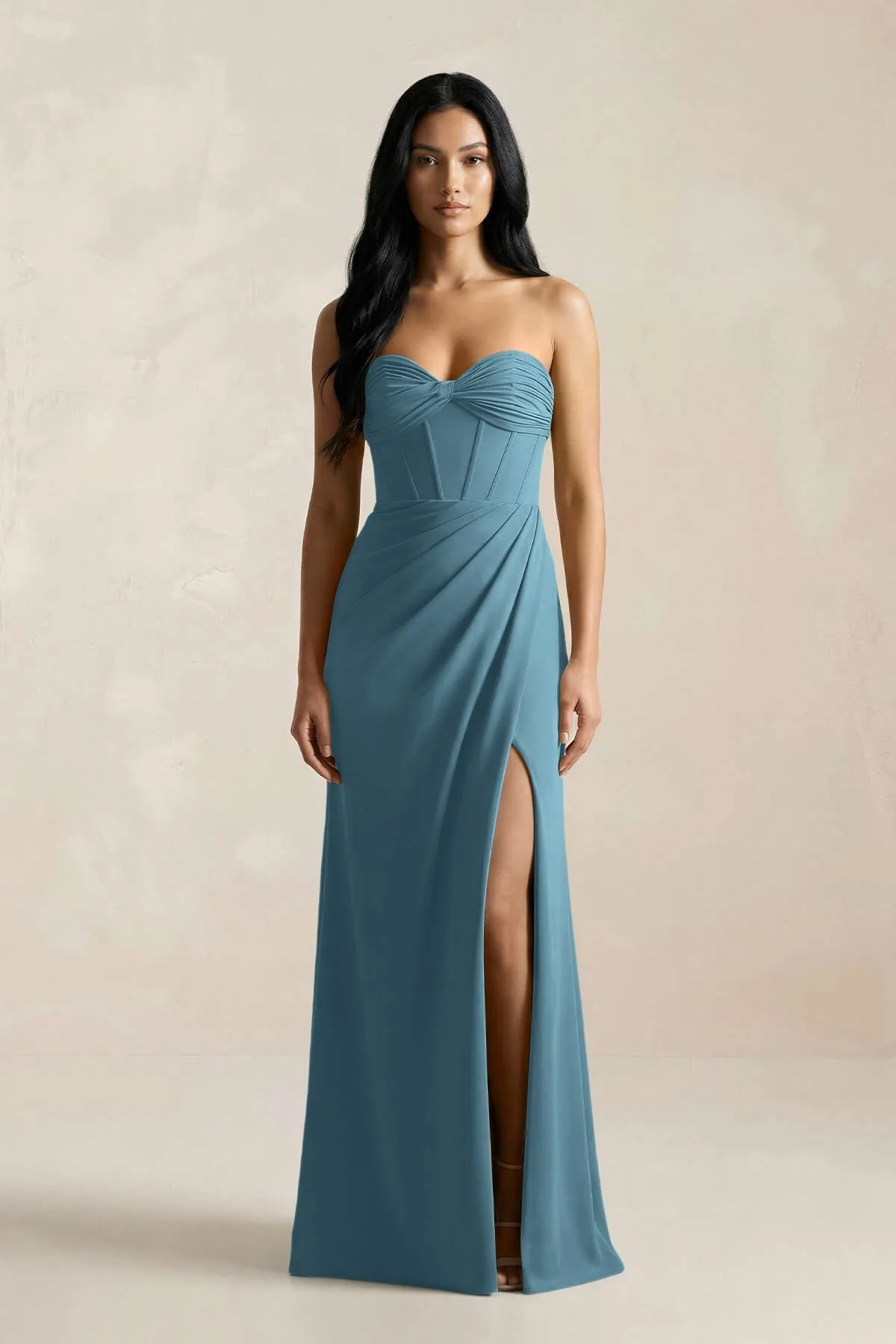Sweetheart Corset Ruched Bridesmaid Dress in Twilight sold by KissProm