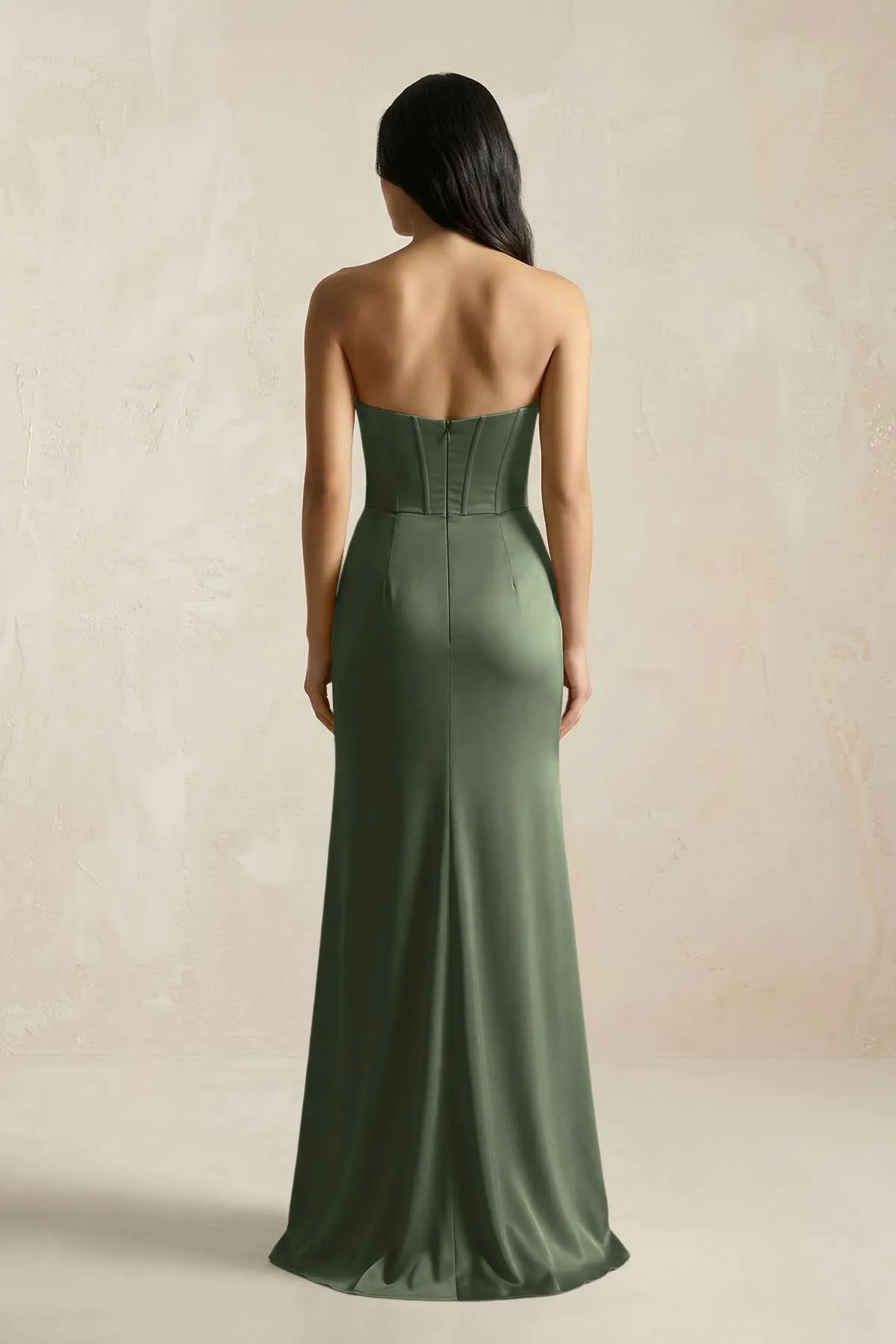 Sweetheart Corset Ruched Bridesmaid Dress in Thyme sold by KissProm product image thumbnail 2