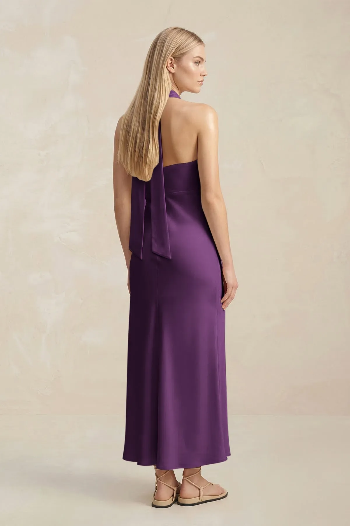 Halter Keyhole Sheath Midi Bridesmaid Dress in Plum sold by KissProm product image thumbnail 2