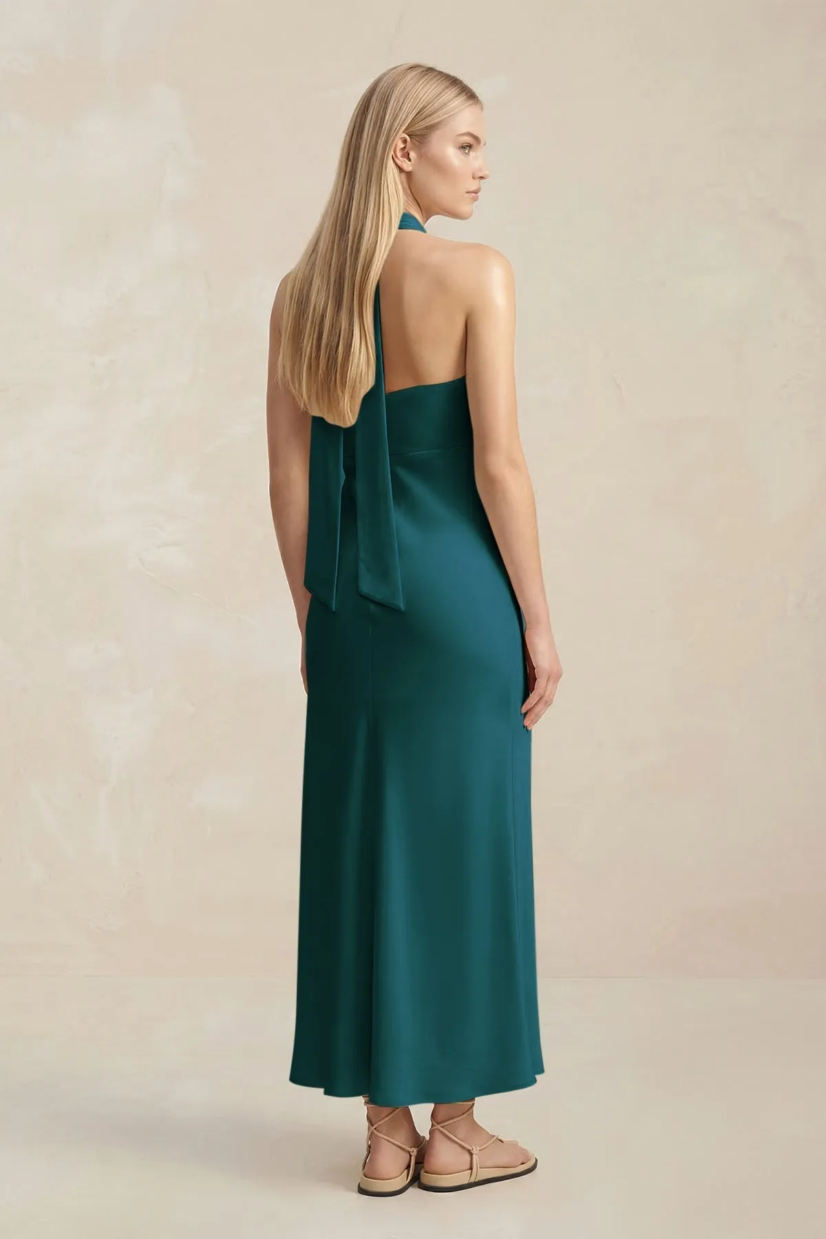 Halter Keyhole Sheath Midi Bridesmaid Dress in Pine sold by KissProm product image thumbnail 2