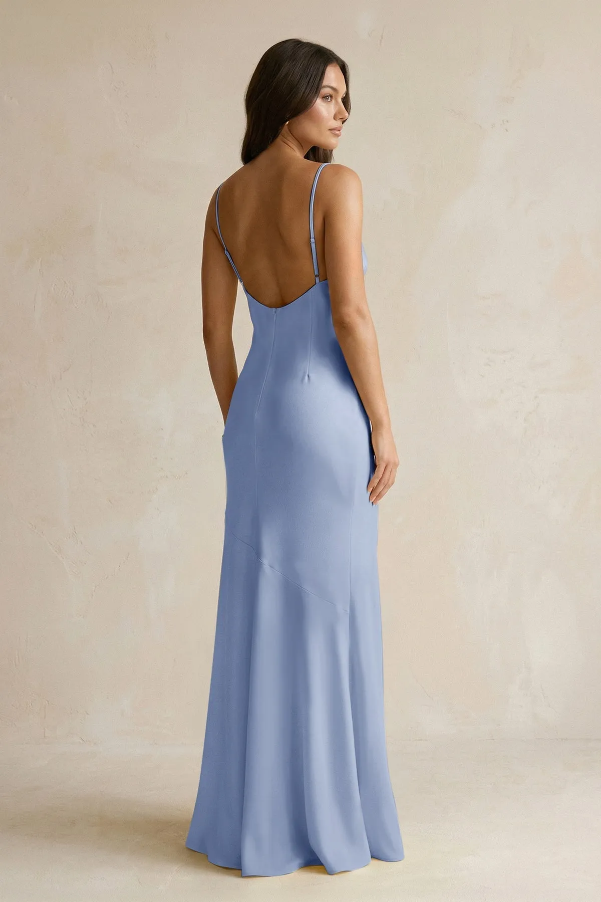 Cami Strap Sheath Satin Bridesmaid Dress With Slit in Mist sold by KissProm product image thumbnail 2