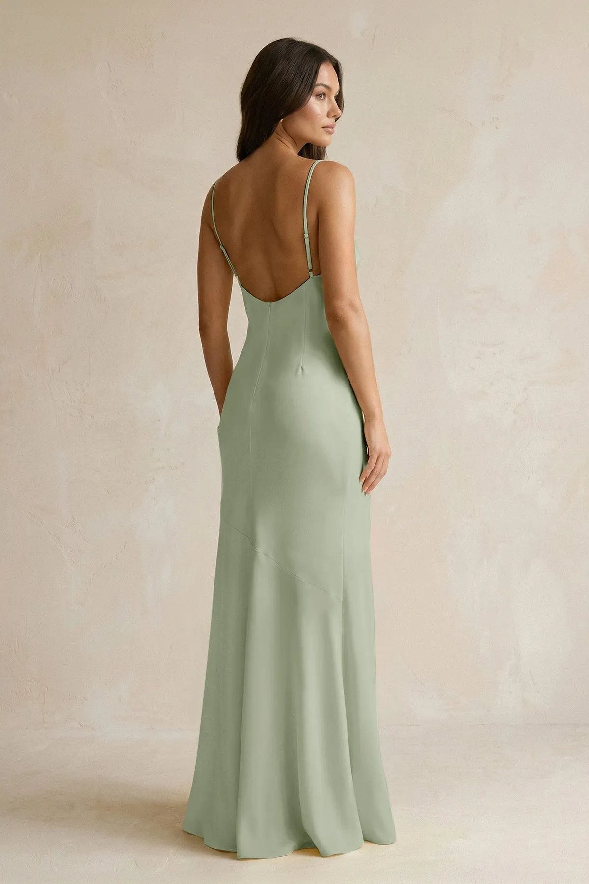 Cami Strap Sheath Satin Bridesmaid Dress With Slit in Dove Gray sold by KissProm product image thumbnail 2