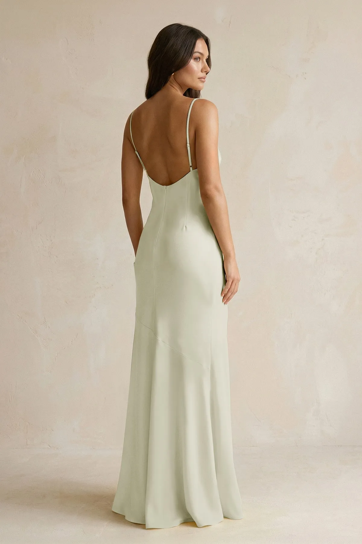 Cami Strap Sheath Satin Bridesmaid Dress With Slit in Frost sold by KissProm product image thumbnail 2