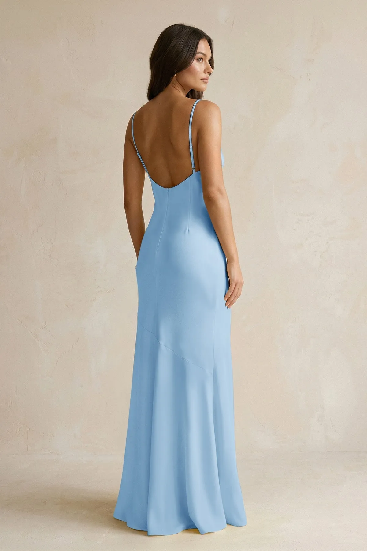 Cami Strap Sheath Satin Bridesmaid Dress With Slit in Sky Blue sold by KissProm product image thumbnail 2
