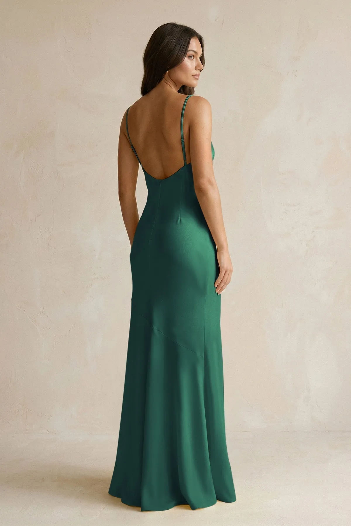 Cami Strap Sheath Satin Bridesmaid Dress With Slit in Dark Green sold by KissProm product image thumbnail 2