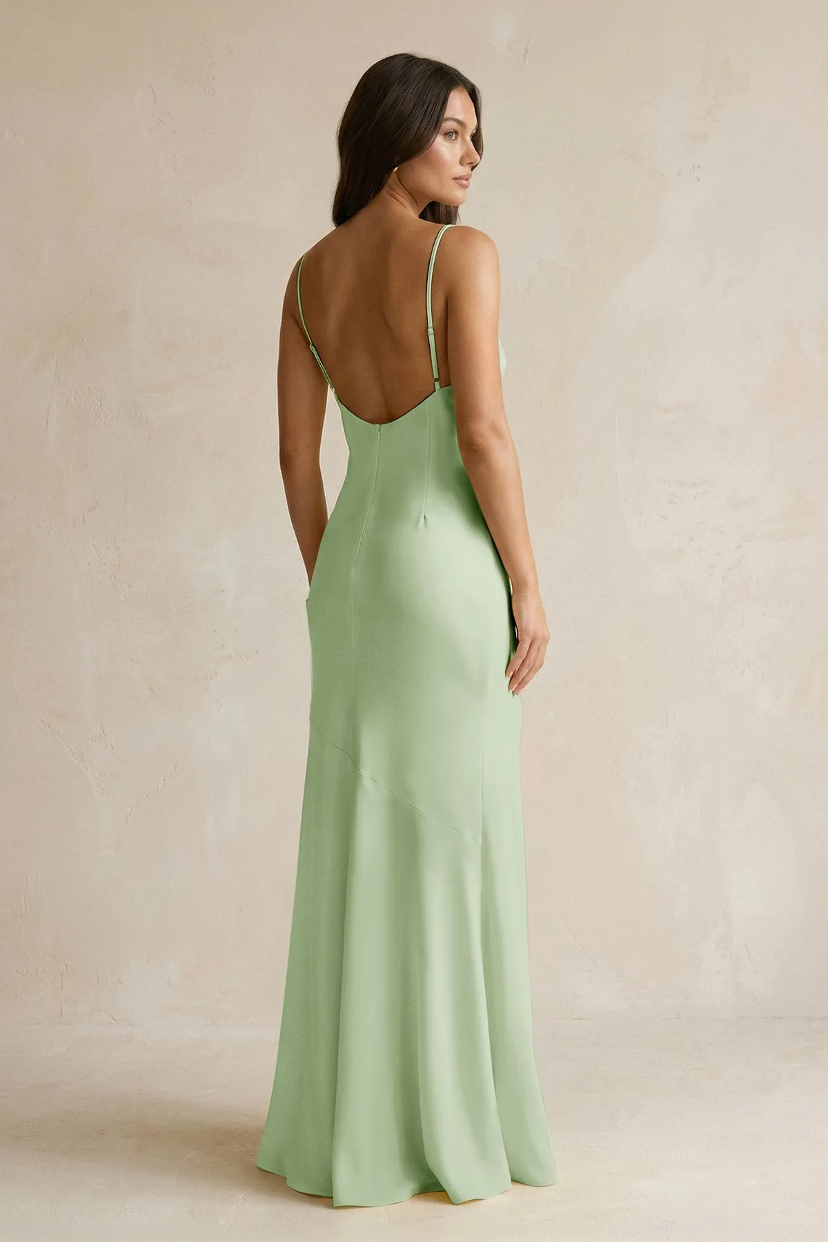 Cami Strap Sheath Satin Bridesmaid Dress With Slit in Sage sold by KissProm product image thumbnail 2