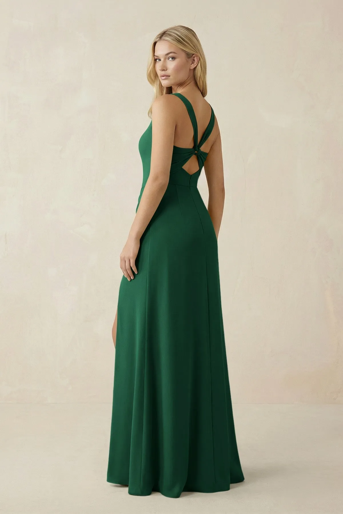 Square Neck Ruched Sheath Satin Bridesmaid Dress in Green sold by KissProm product image thumbnail 2