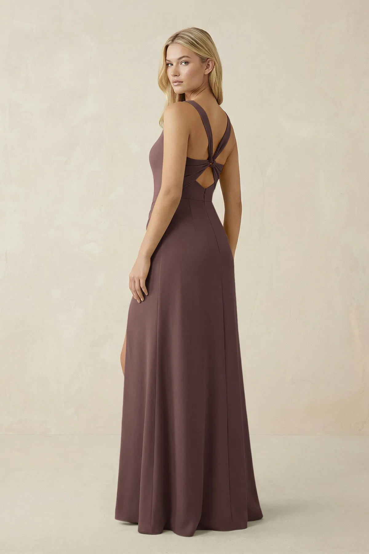 Square Neck Ruched Sheath Satin Bridesmaid Dress in Espresso sold by KissProm product image thumbnail 2