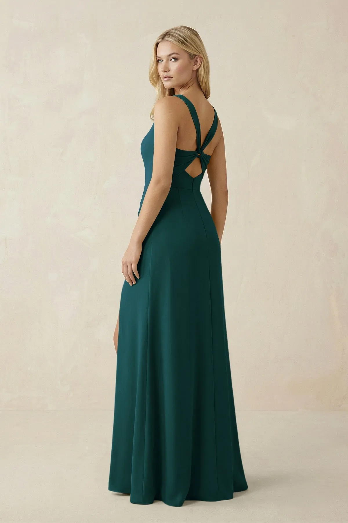 Square Neck Ruched Sheath Satin Bridesmaid Dress in Pine sold by KissProm product image thumbnail 2