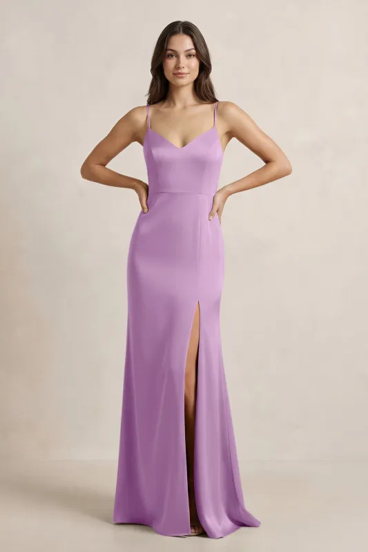 Spaghetti Strap Sheath Satin Bridesmaid Dress in Vintage Mauve made by KissProm