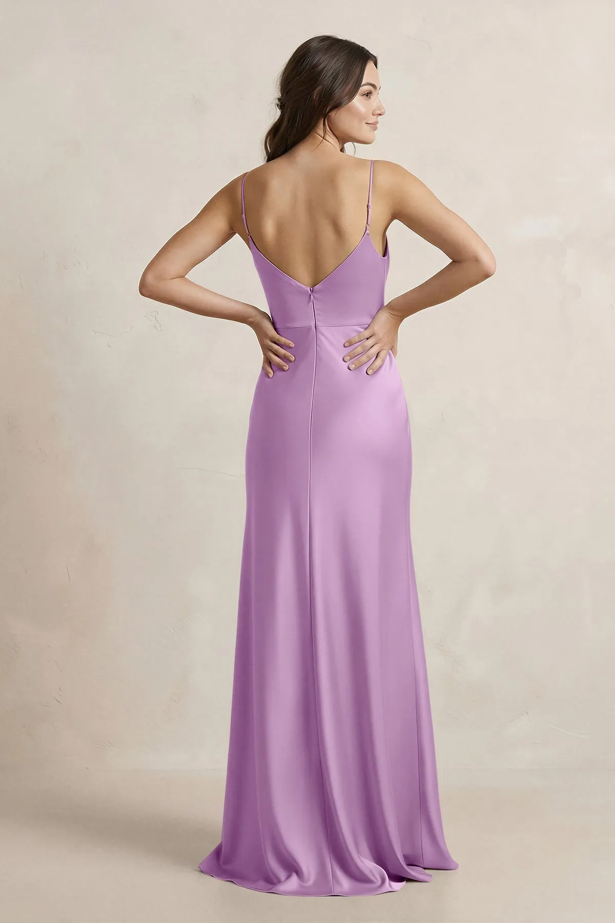 Spaghetti Strap Sheath Satin Bridesmaid Dress in Vintage Mauve sold by KissProm product image thumbnail 2