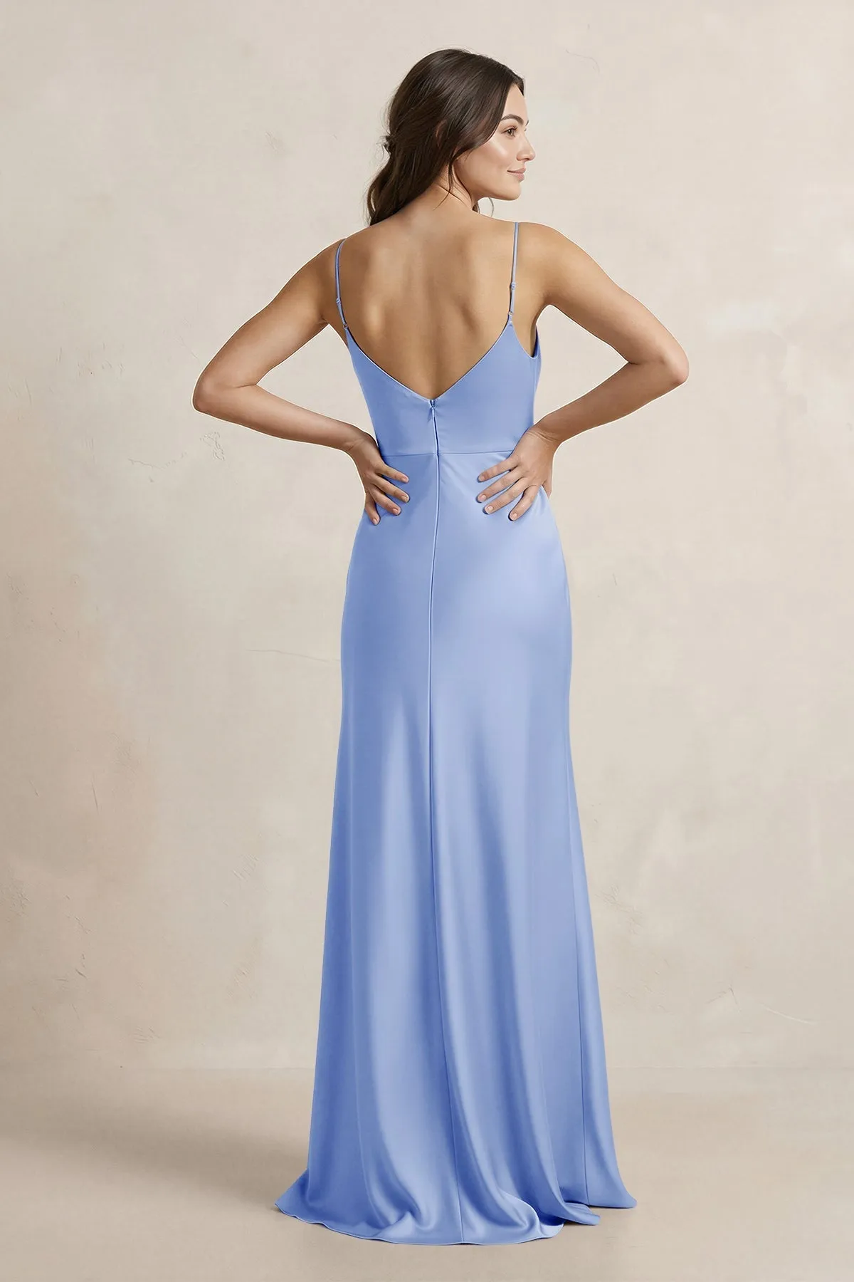 Spaghetti Strap Sheath Satin Bridesmaid Dress in Ice sold by KissProm product image thumbnail 2