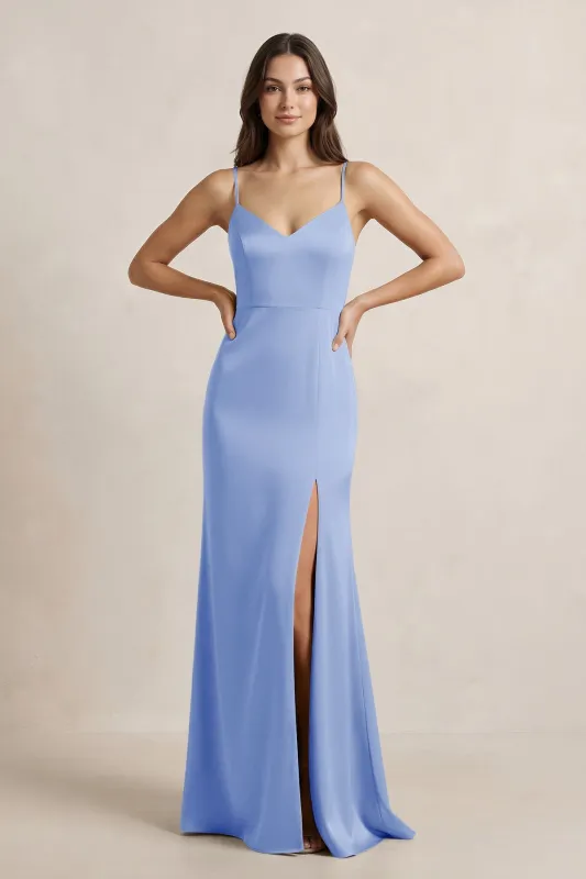Spaghetti Strap Sheath Satin Bridesmaid Dress in Ice made by KissProm
