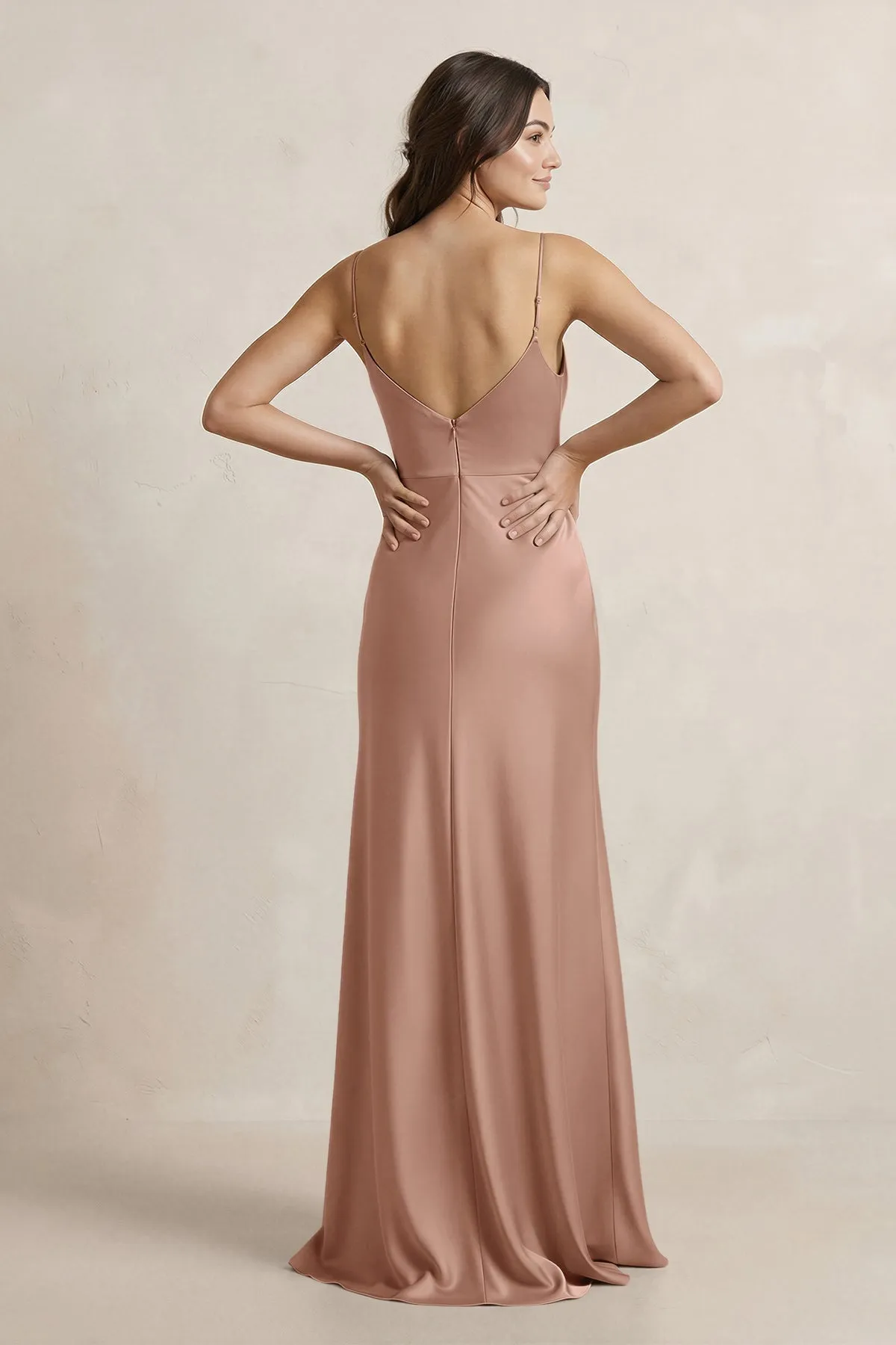 Spaghetti Strap Sheath Satin Bridesmaid Dress in Rosette sold by KissProm product image thumbnail 2
