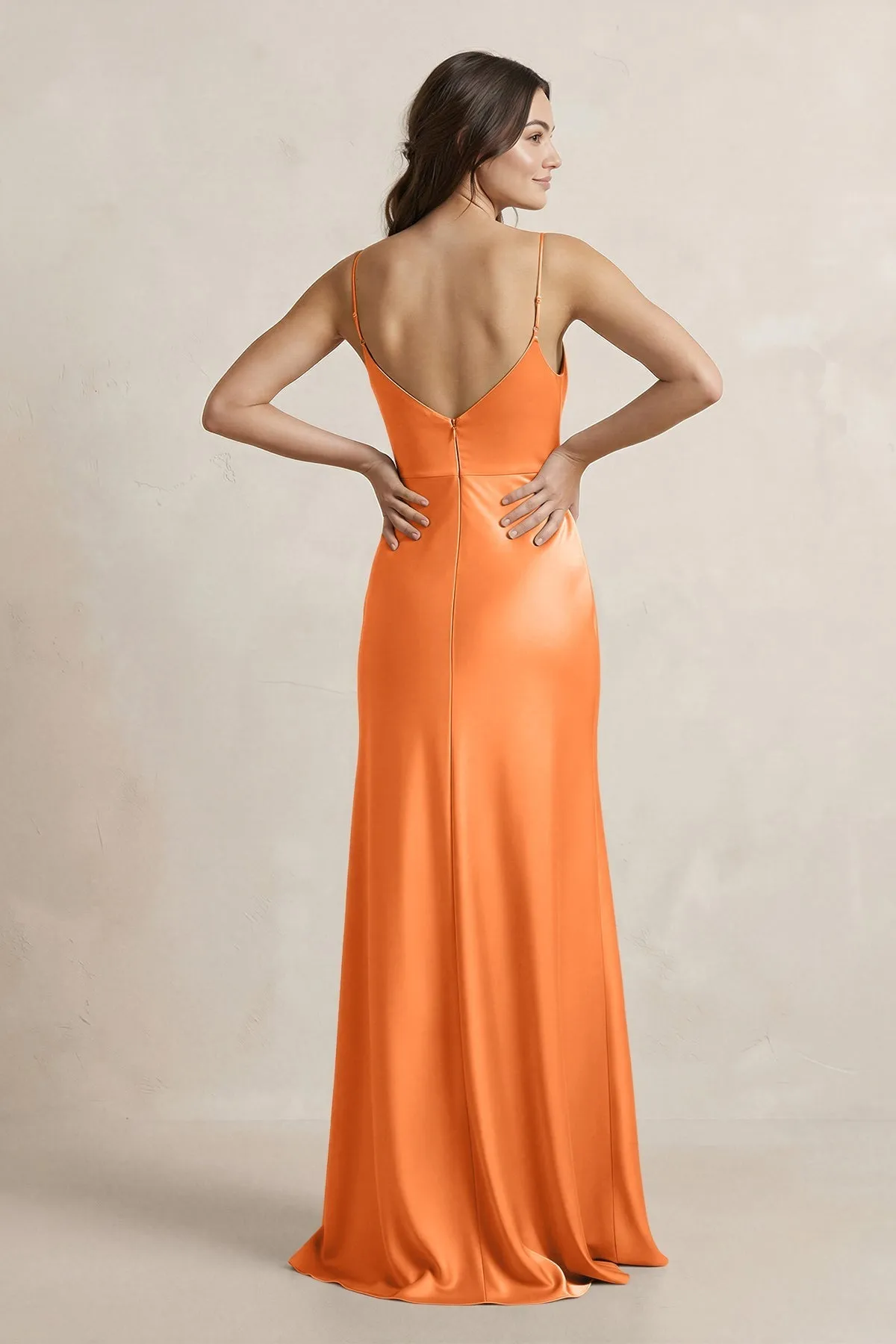 Spaghetti Strap Sheath Satin Bridesmaid Dress in Orange sold by KissProm product image thumbnail 2