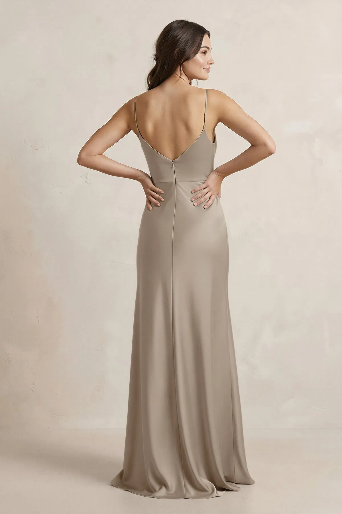 Spaghetti Strap Sheath Satin Bridesmaid Dress in Almond sold by KissProm product image thumbnail 2
