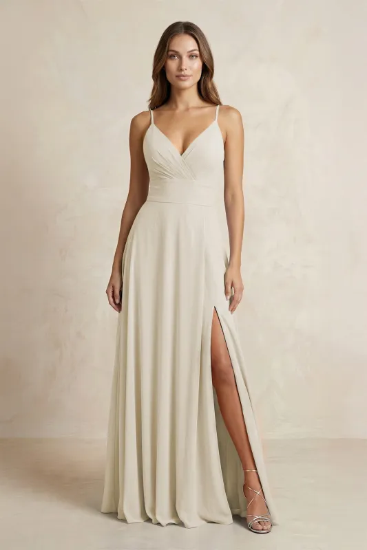 A-Line Cami Strap Chiffon Bridesmaid Dress With Slit in Dove Gray made by KissProm