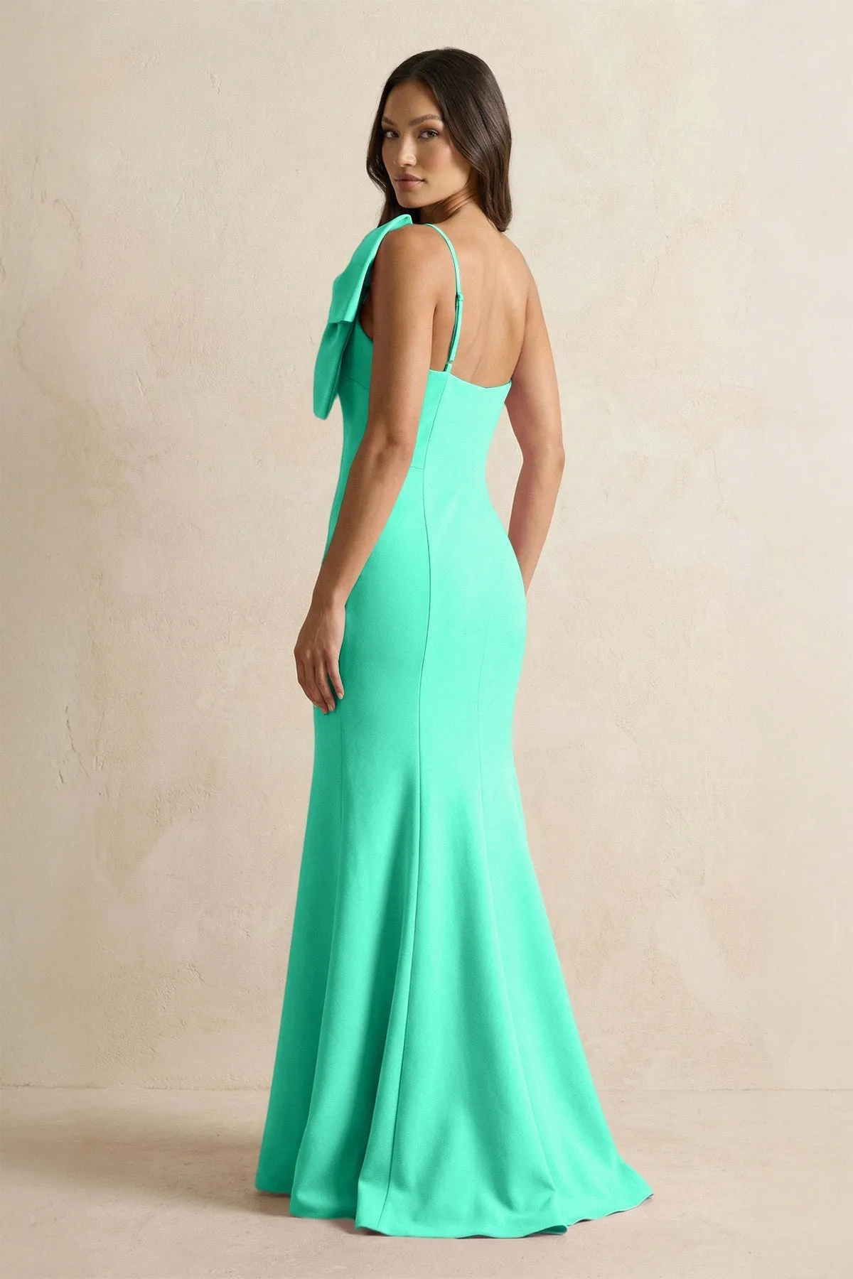 Bow Mermaid One Shoulder Bridesmaid Dress in Turquoise sold by KissProm product image thumbnail 2