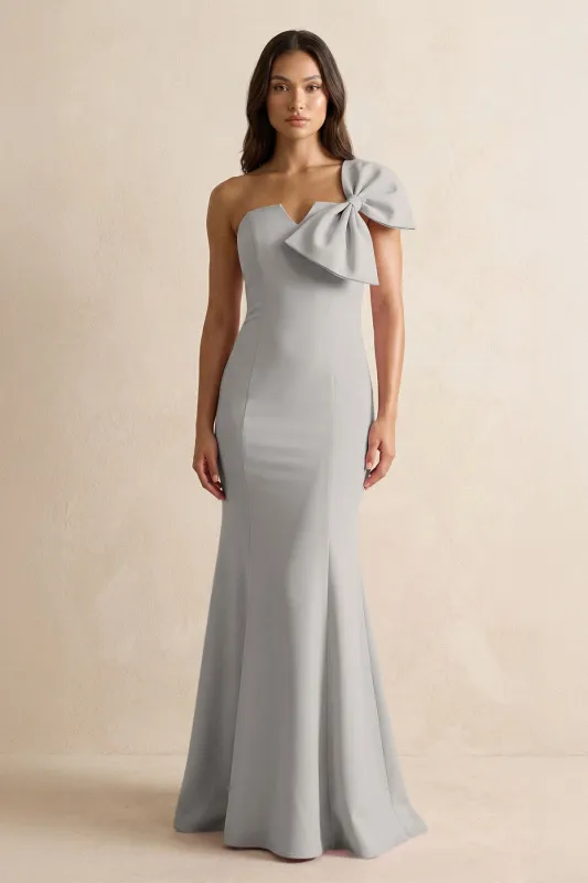 Bow Mermaid One Shoulder Bridesmaid Dress in Dove Gray made by KissProm