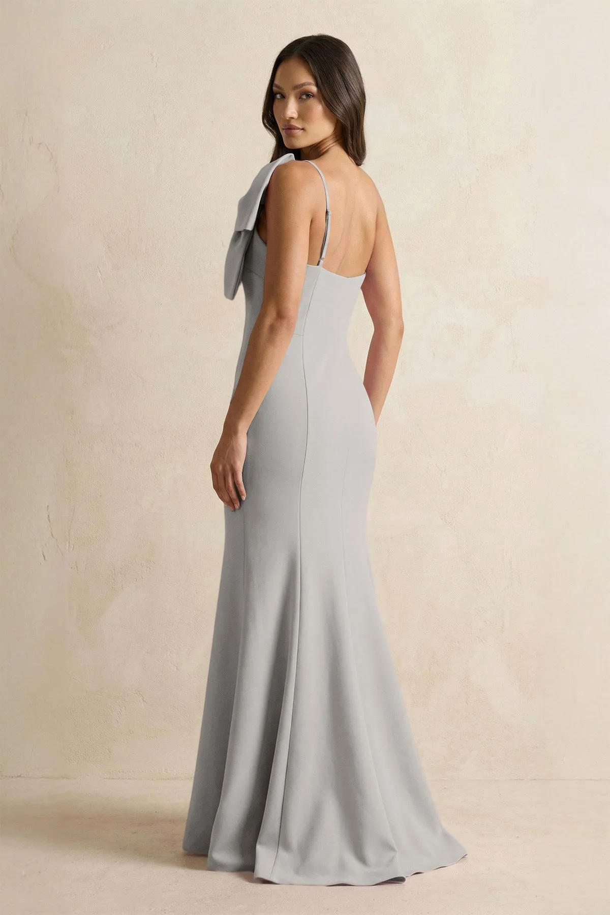 Bow Mermaid One Shoulder Bridesmaid Dress in Dove Gray sold by KissProm product image thumbnail 2