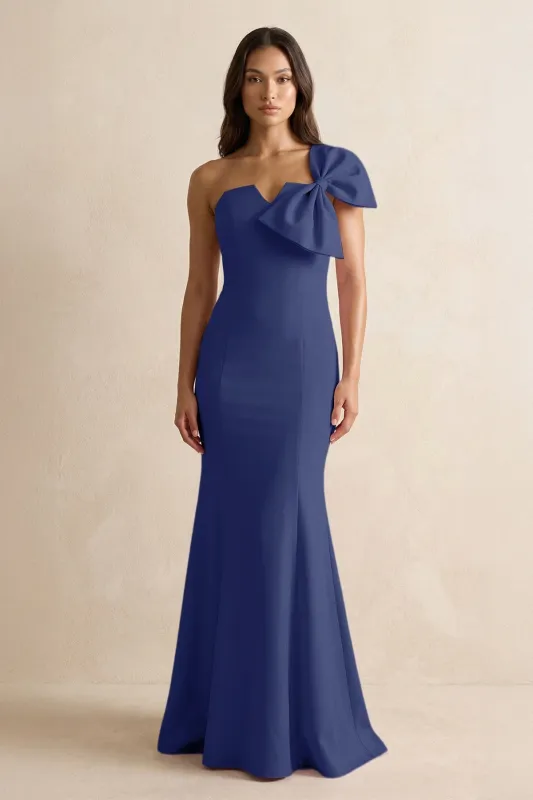 Bow Mermaid One Shoulder Bridesmaid Dress in Navy made by KissProm