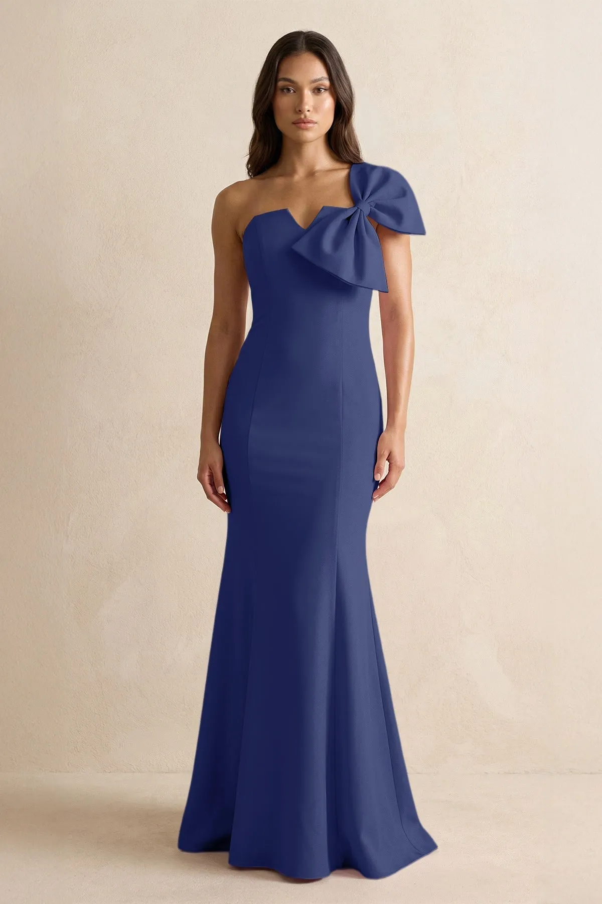 Bow Mermaid One Shoulder Bridesmaid Dress in Navy sold by KissProm