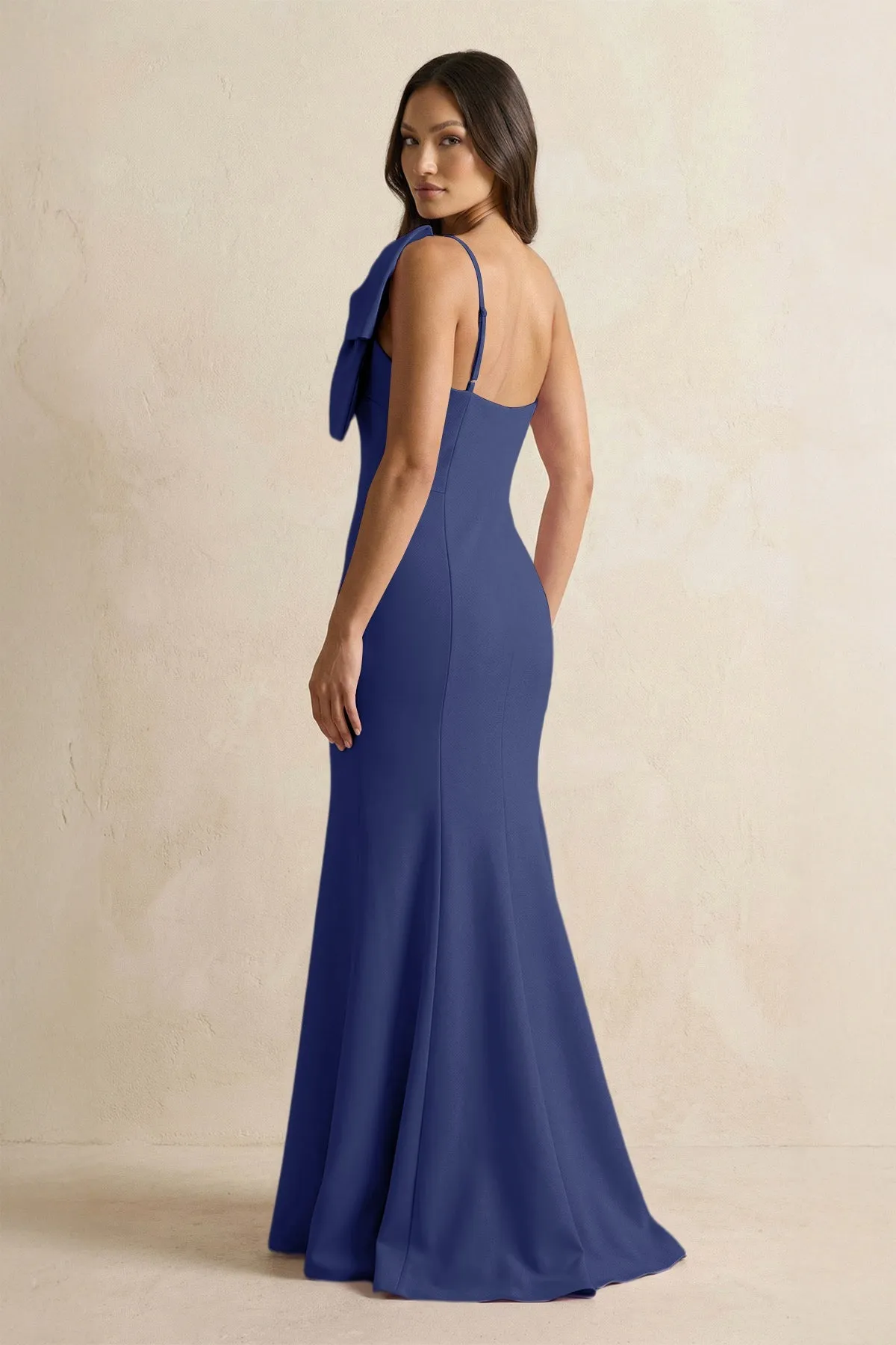 Bow Mermaid One Shoulder Bridesmaid Dress in Navy sold by KissProm product image thumbnail 2