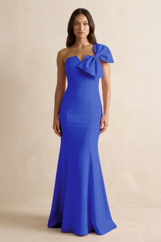 Bow Mermaid One Shoulder Bridesmaid Dress in Royal Blue made by KissProm